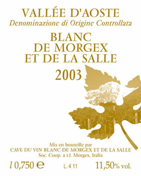VALLE D&rsquo;AOSTA BLANC DE MORGEX ET DE LA SALLE 2003
